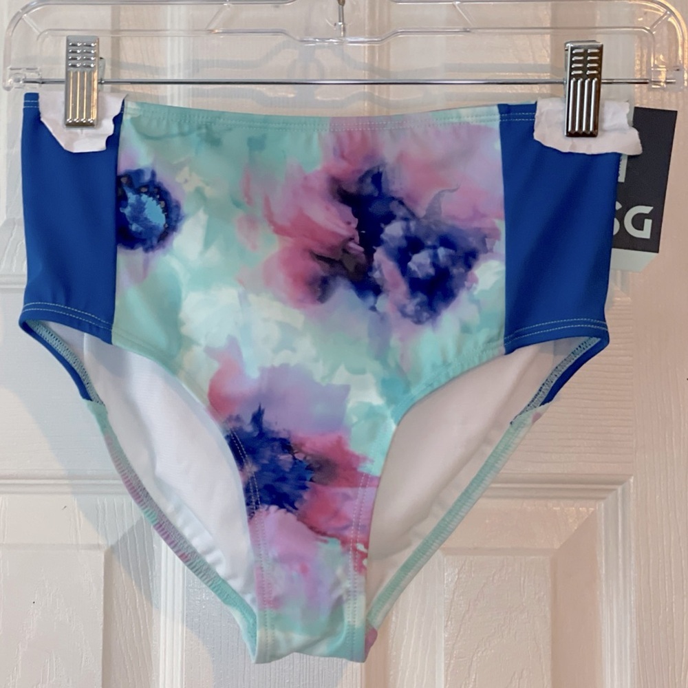 New DSG Girls' Large 10-12 High Waist Swim Bottoms‎ Inky Overdye Cool Summer Fun